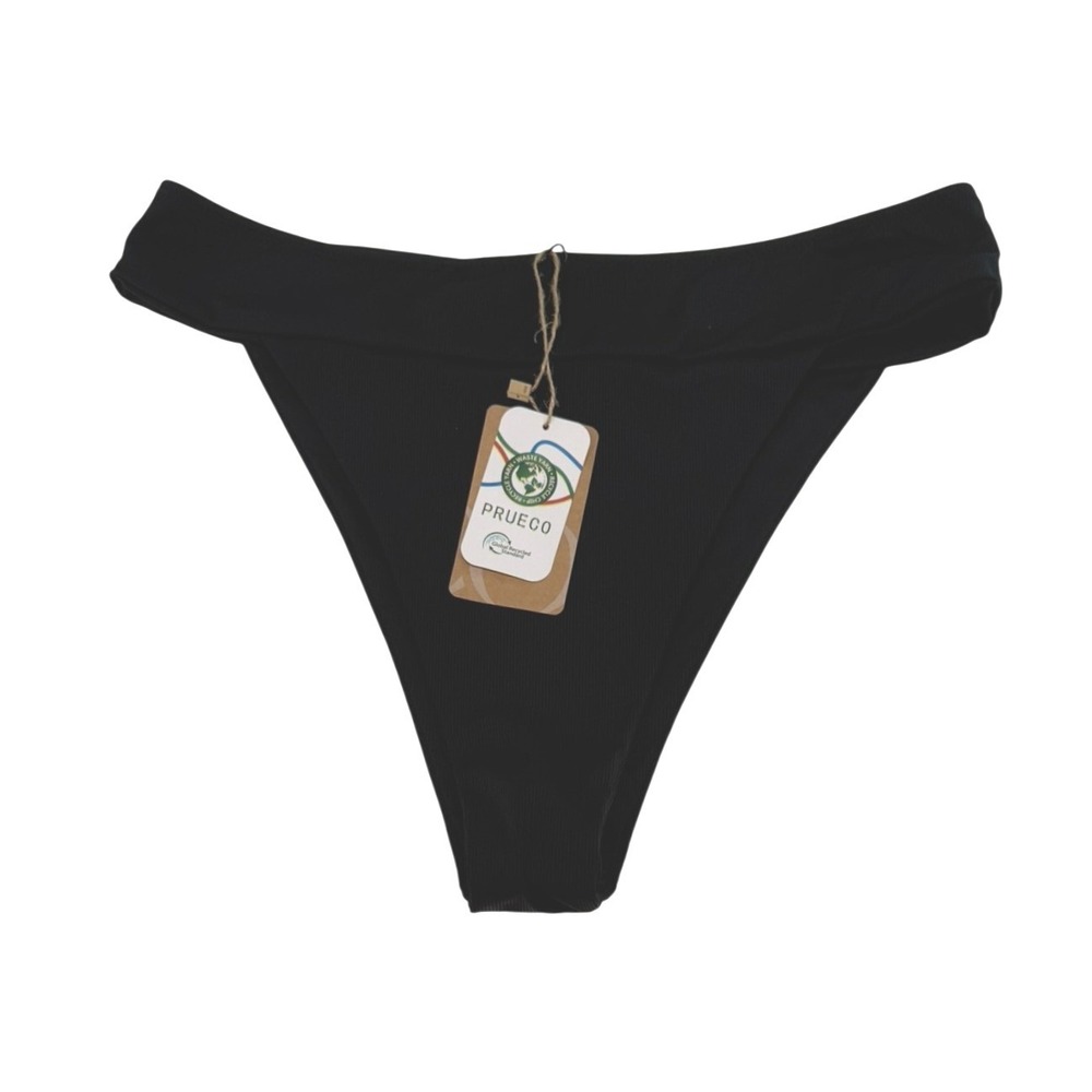 Berlook Black Ribbed High‎ Waisted Bikini Bottoms Swimwear XL New